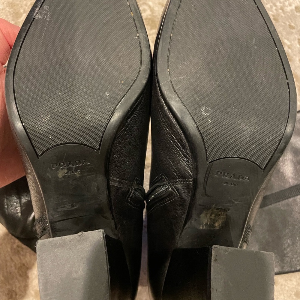 Prada Black Leather Heeled Ankle Boots - Picture 11 of 13